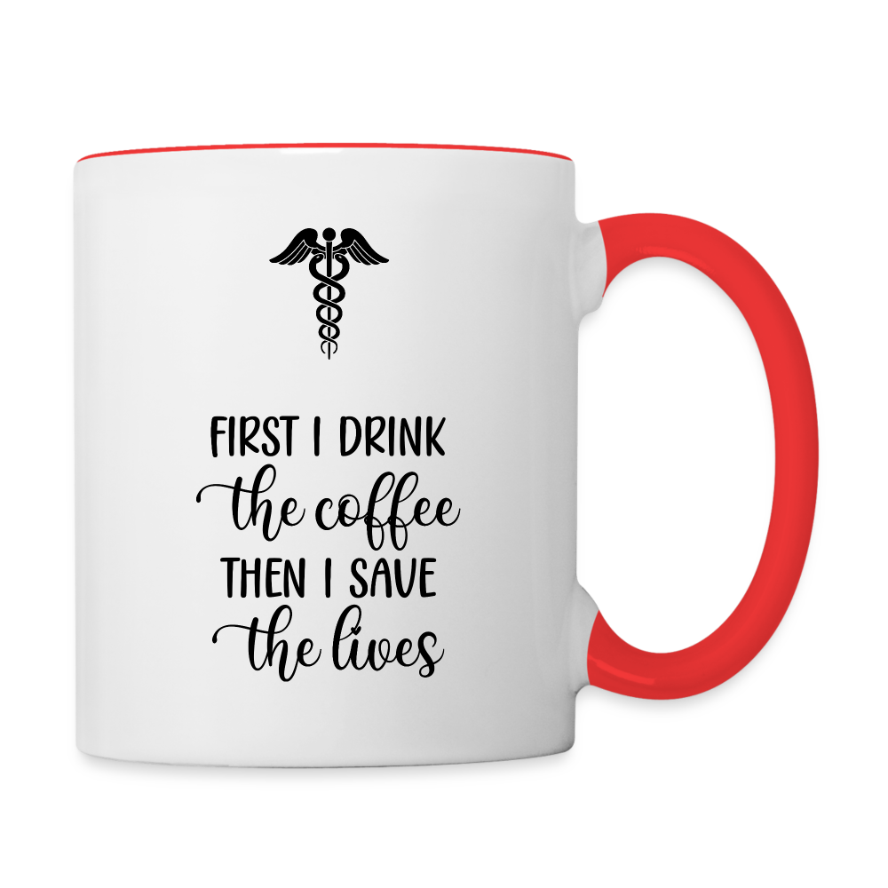 Coffee Then LIves - 11 oz Mug - white/red